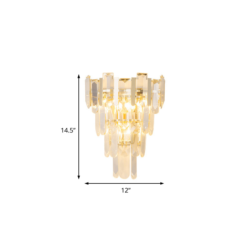 Clear Crystal Layered Wall Lamp Contemporary 3 Lights Wall Mounted Light in Gold for Bedroom