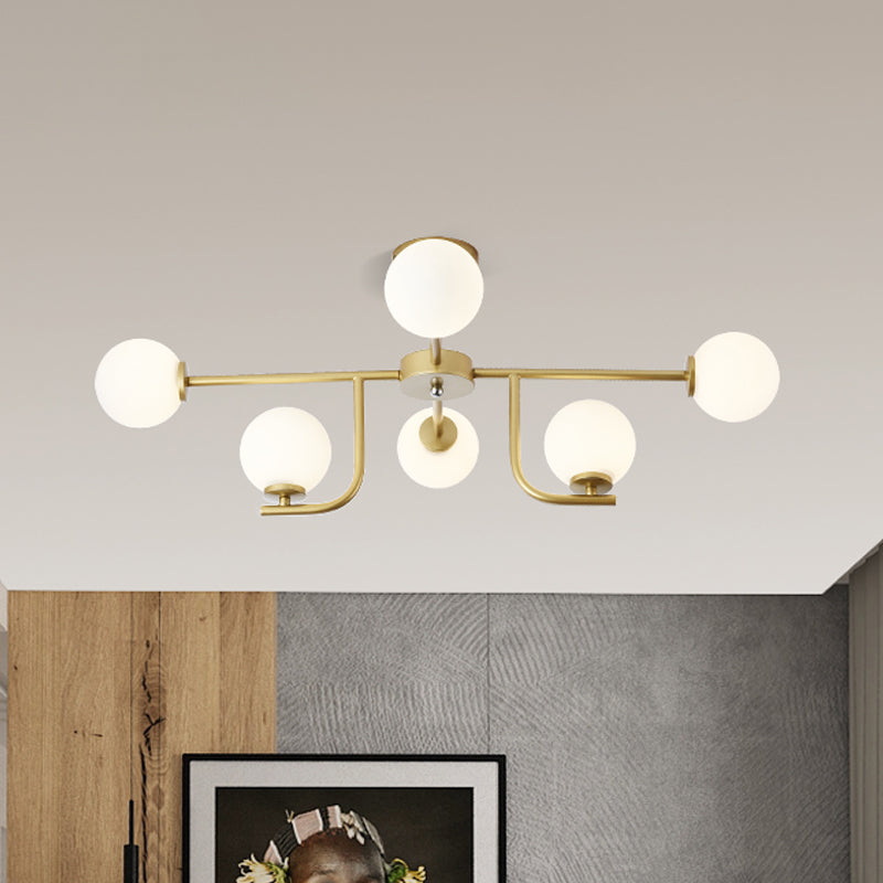 Lámpara de techo de varilla múltiple con pantalla de cristal de globo, montaje empotrado dorado de 6/10 cabezales de Metal moderno para sala de estar
