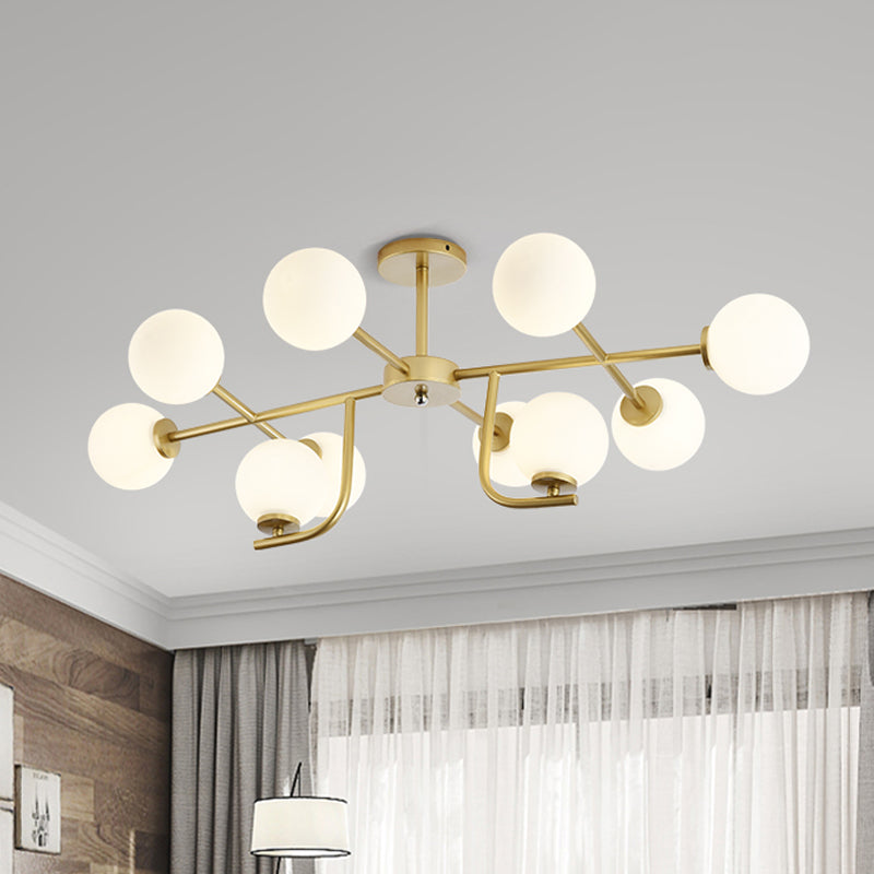 Semi-plafondlamp met meerdere staven met glazen bol, modern metaal, 6/10 koppen goud, inbouwmontage voor woonkamer