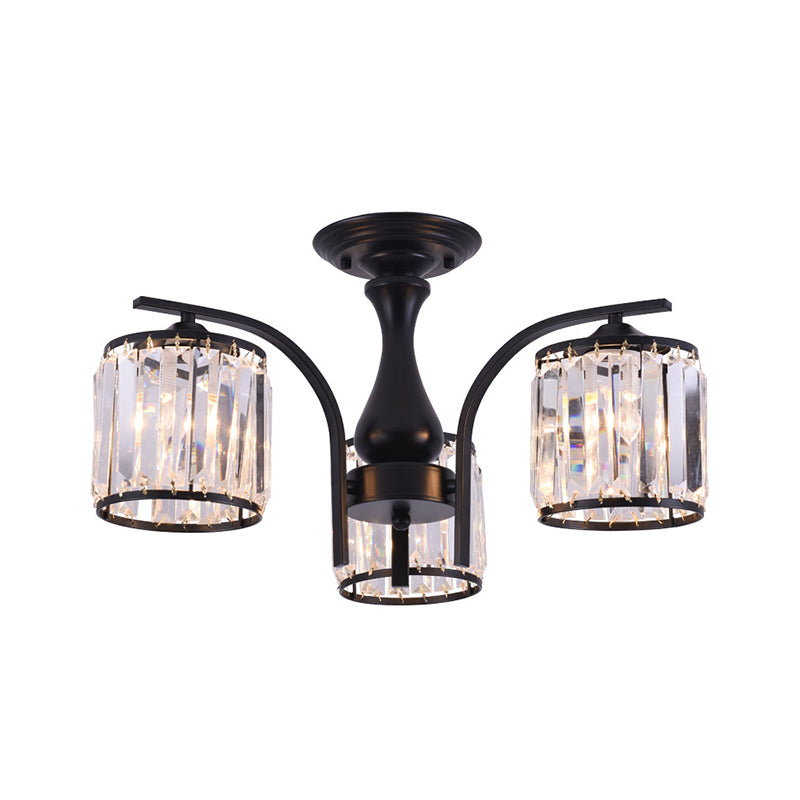 Cilinder semi-inbouwlamp met kristallen kap Scandinavisch metaal 3/5-lichts zwarte plafondlamp