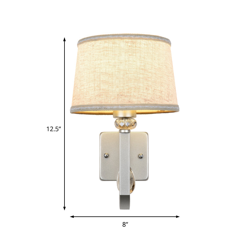Fabric Drum Shade Wall Mount Lamp Modern 1 Light Sconce Wall Light with Metal Square Backplate in Silver