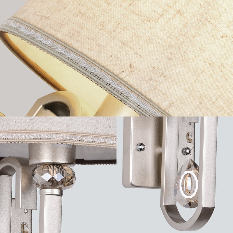 Fabric Drum Shade Wall Mount Lamp Modern 1 Light Sconce Wall Light with Metal Square Backplate in Silver