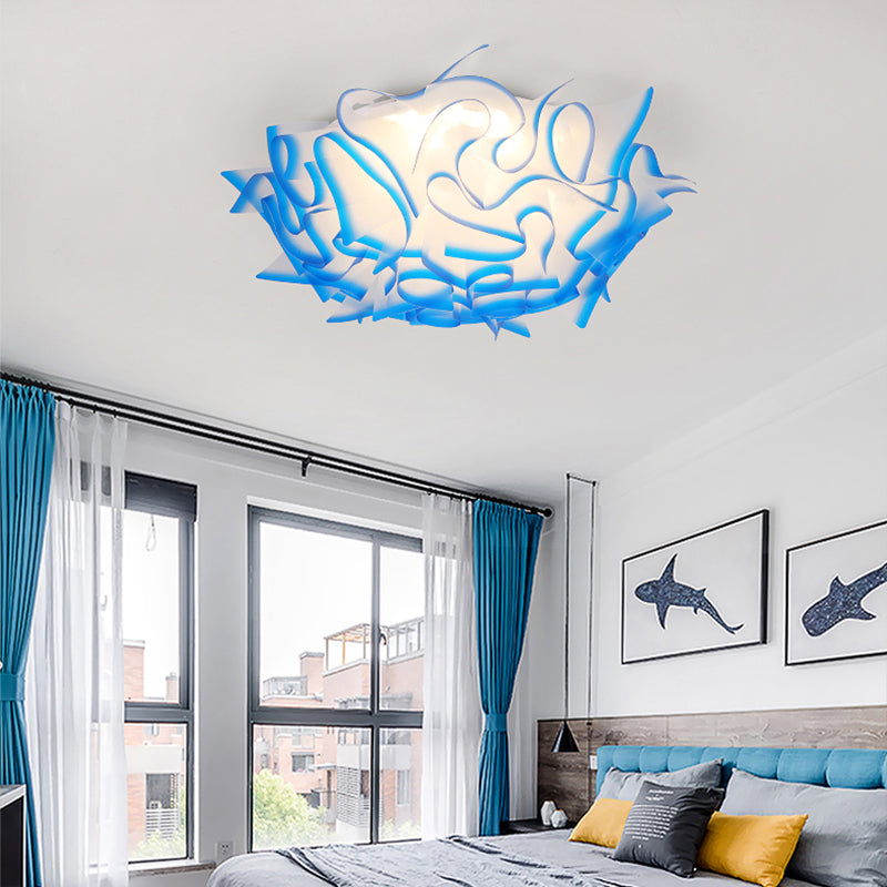 Modern Creative LED Flush Ceiling Light with Twist Acrylic Shade Pink/Orange/Blue Kid Room Ceiling Light in Third Gear