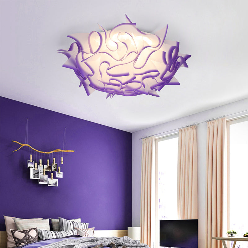 Modern Creative LED Flush Ceiling Light with Twist Acrylic Shade Pink/Orange/Blue Kid Room Ceiling Light in Third Gear