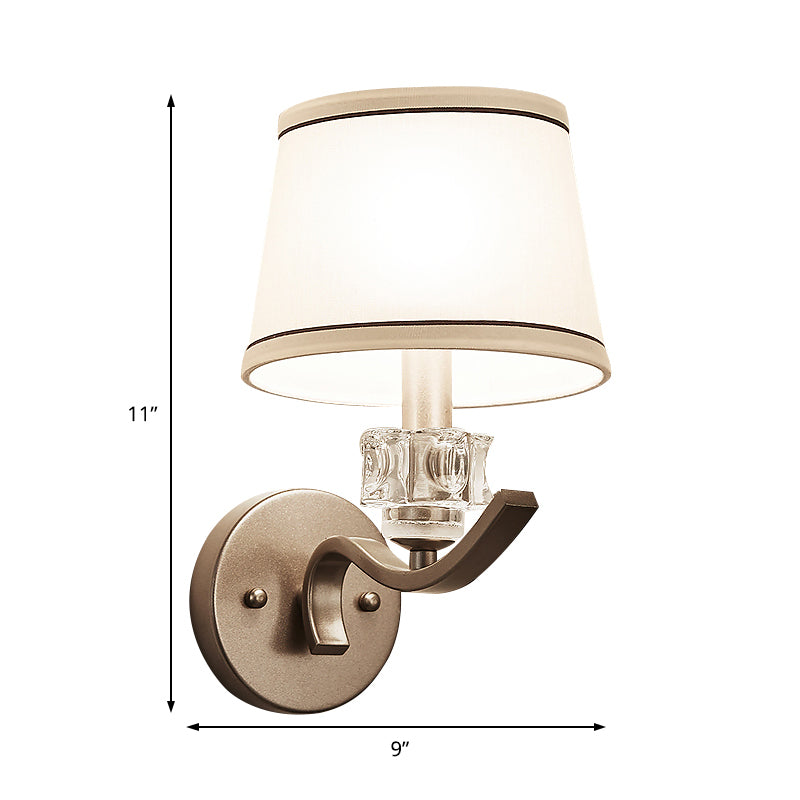 Contemporary Nickle Finish Wall Sconce Light Fabric Conic 1 Head Sconce Light with Metal Arm for Hallway