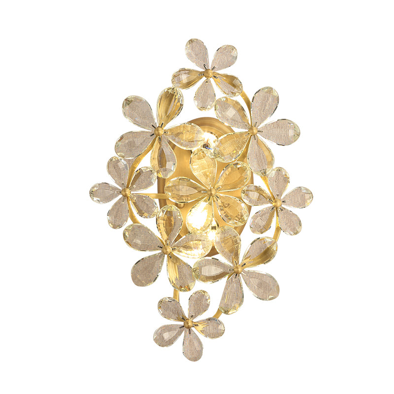 Clear Crystal Flower Wall Light Sconce Vintage Style 1 Light Sconce Lamp in Gold for Bedroom