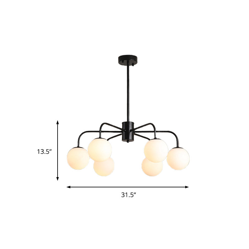Weißglas Globe Kronleuchter Modernist mit radialem Design 6/8/10 Lichter hängende Deckenlicht mit gebogenem Arm