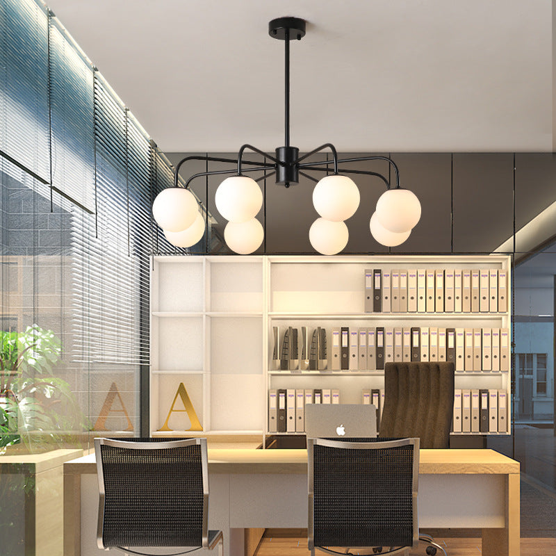 Weißglas Globe Kronleuchter Modernist mit radialem Design 6/8/10 Lichter hängende Deckenlicht mit gebogenem Arm