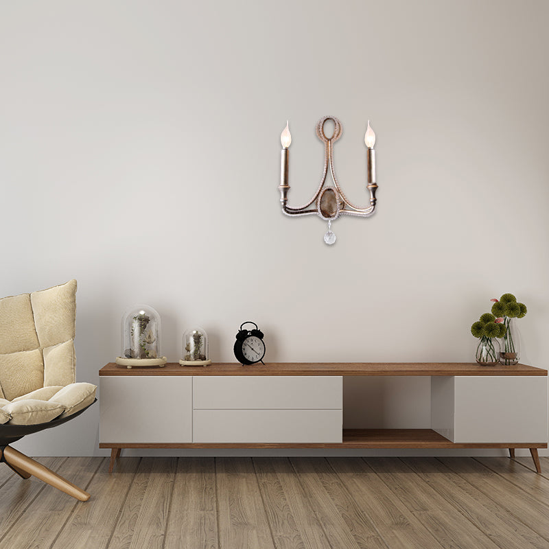 Luminaire mural en tissu de loft rétro 2 têtes CONICAL SCONCE LUMIÈRE AVEC CRISTAL CONDED CONDUS EN SILPEL