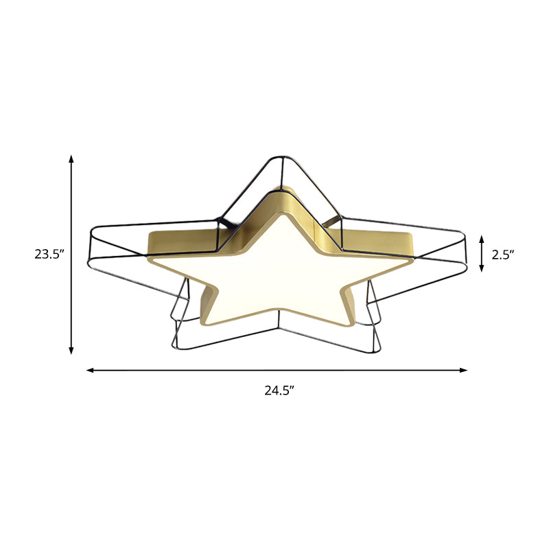 24.5 "/28" Wide Five-Spitze Star Flush Mount Ceiling Light Nordic Metal Schwarz/Gold Integrierte LED Deckenbefestigung für Schlafzimmer