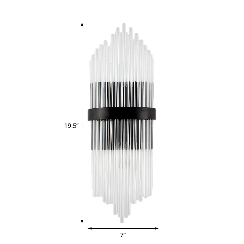 Clear Crystal Prism Wall Mounted Light Modern 2-Head Sconce Light with Metal Square Backplate in Black, 1/2-Pack