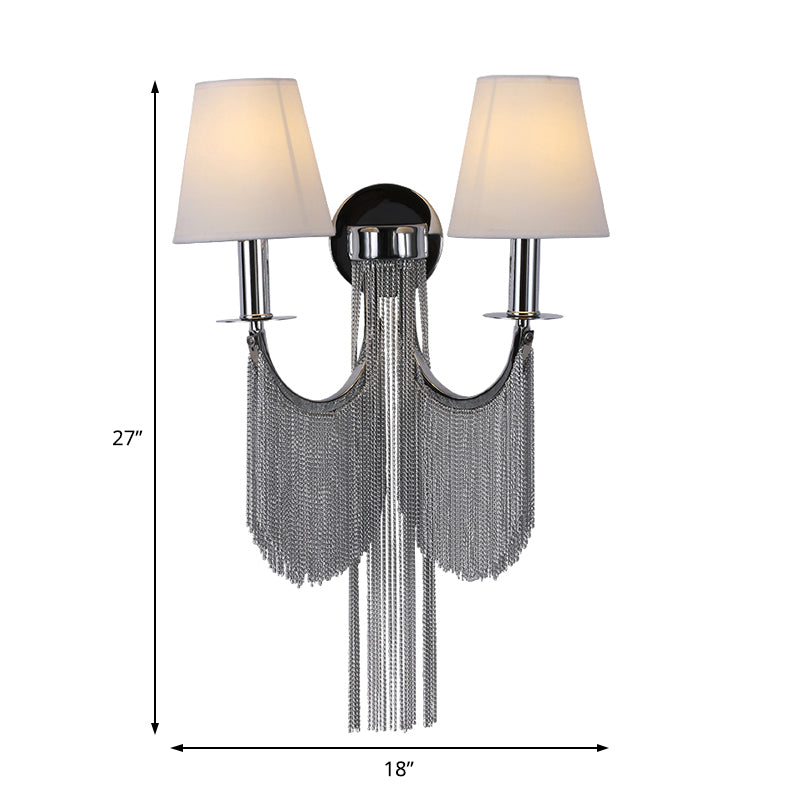 Plastic Cone Shade Wall Lamp Sconce Modernist 2 Lights Sconce Light with Aluminum Tassel in Black/Silver