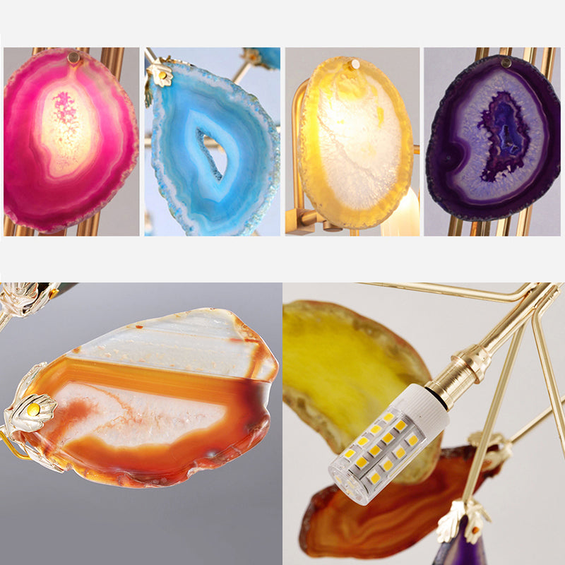 Metallic Branch Wall Lighting Fixture Lodge Style 2 Lights Sconce Light with Multi Colored Crystal Deco in Gold Finish