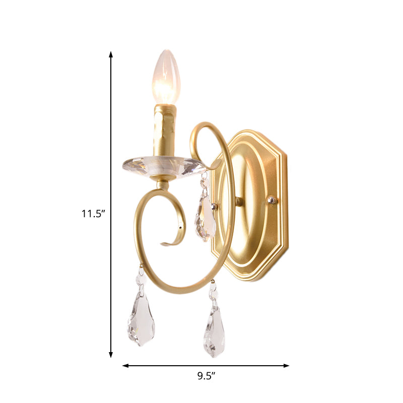 Modern Style Metal Wall Lamp 1 Light Candle Sconce Lamp with Clear Crystal Deco in Gold for Corridor