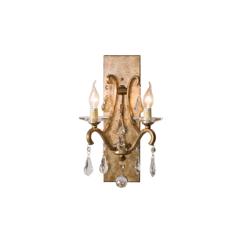Rust Iron Wall Light Gamique Industriel Style Gandle 2 Bulbes Mur Mur Light avec Crystal en larme transparente