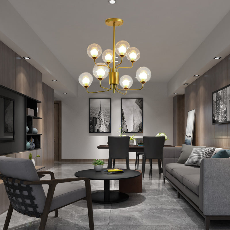 2-Tier Ball Clear Glass Chandelier with Radial Design Contemporary 8/12/18 Lights Black/Gold Hanging Light Fixture