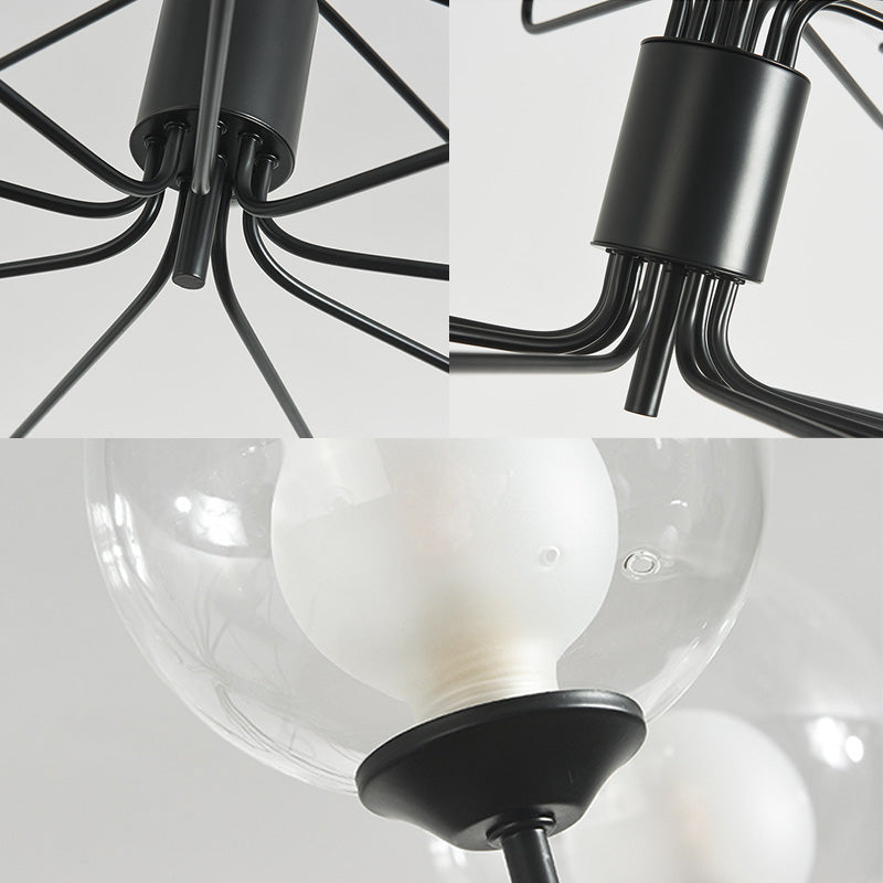 2-Tier Ball Clear Glass Chandelier with Radial Design Contemporary 8/12/18 Lights Black/Gold Hanging Light Fixture