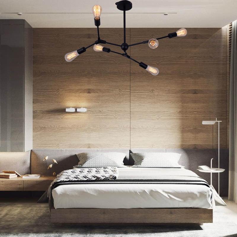 6/8/9 Lights Bedroom Chandelier with Sputnik Metal Shade Modernist Hanging Light Fixture with Bare Bulb