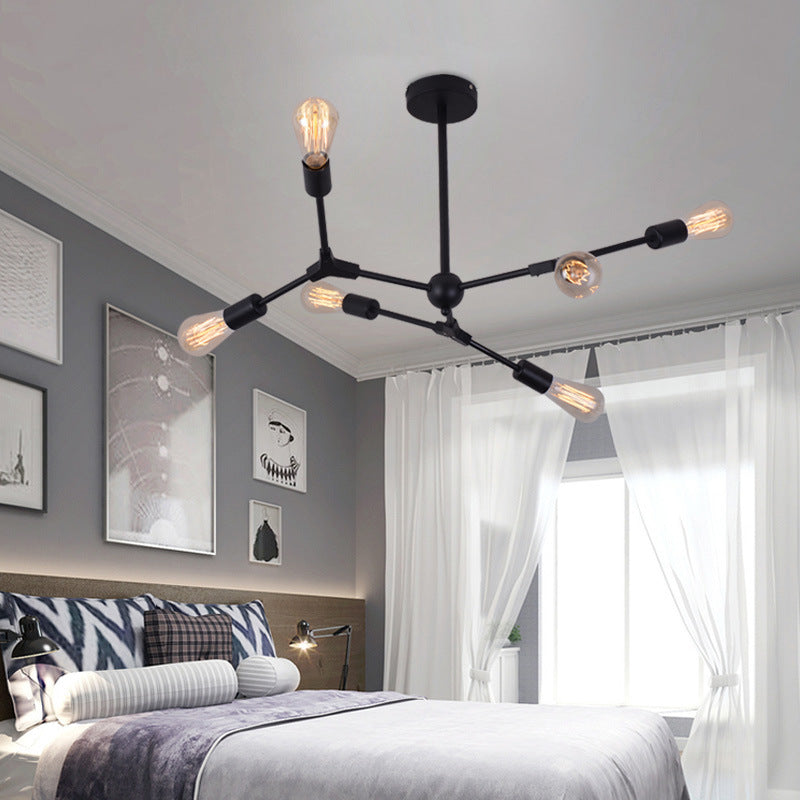 6/8/9 Lights Bedroom Chandelier with Sputnik Metal Shade Modernist Hanging Light Fixture with Bare Bulb