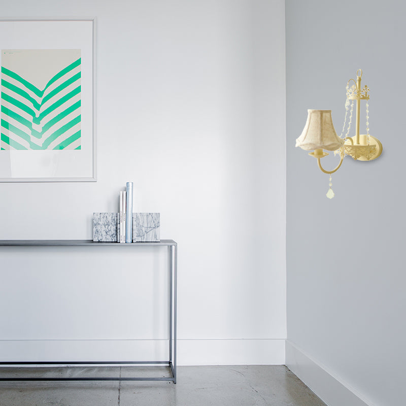 Metal Bell/Candle Wall Mount Lamp Modern 1 Light Sconce Light Fixture with Crystal Bead and Gooseneck Arm in Yellow