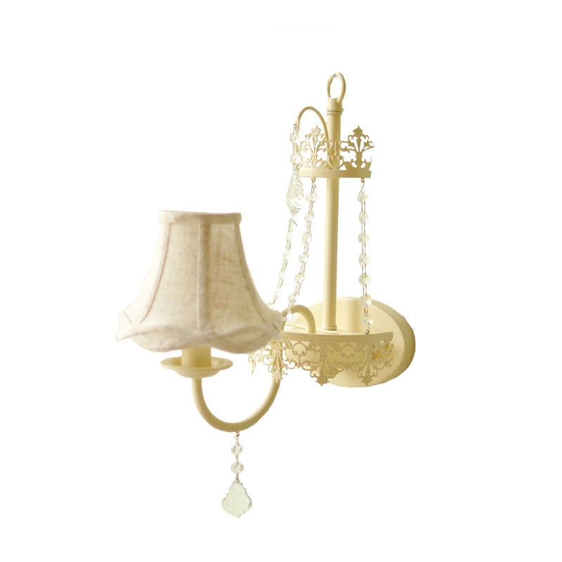 Metal Bell/Candle Wall Mount Lamp Modern 1 Light Sconce Light Fixture with Crystal Bead and Gooseneck Arm in Yellow