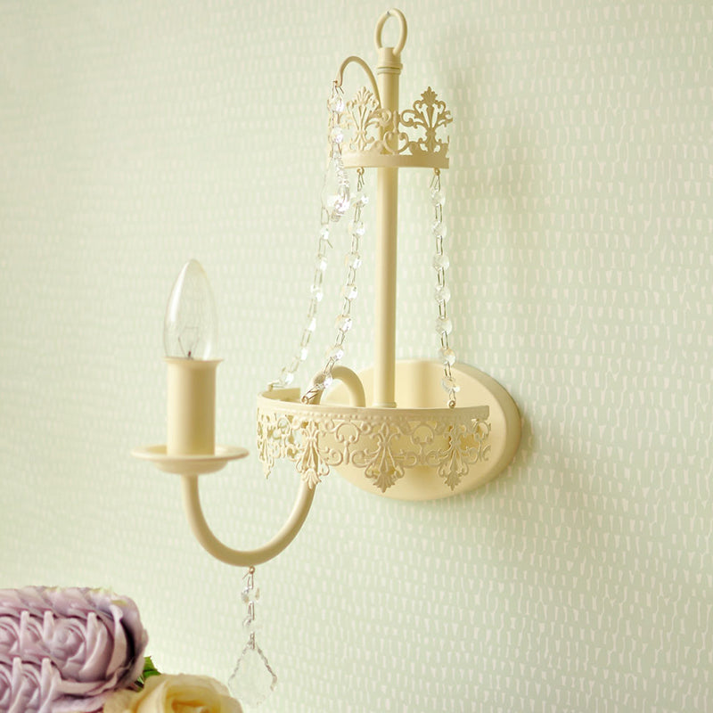 Metal Bell/Candle Wall Mount Lamp Modern 1 Light Sconce Light Fixture with Crystal Bead and Gooseneck Arm in Yellow