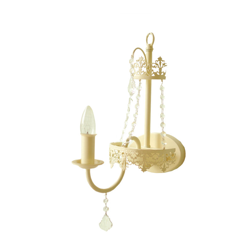Metal Bell/Candle Wall Mount Lamp Modern 1 Light Sconce Light Fixture with Crystal Bead and Gooseneck Arm in Yellow
