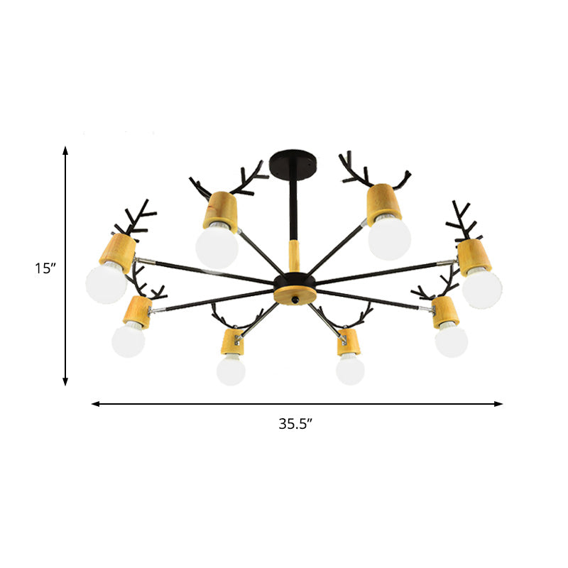 Sputnik Metal Chandelier Lighting Modern 3/6/8 Lights White/Black Ceiling Hang Fixture with Bare Bulb for Bedroom