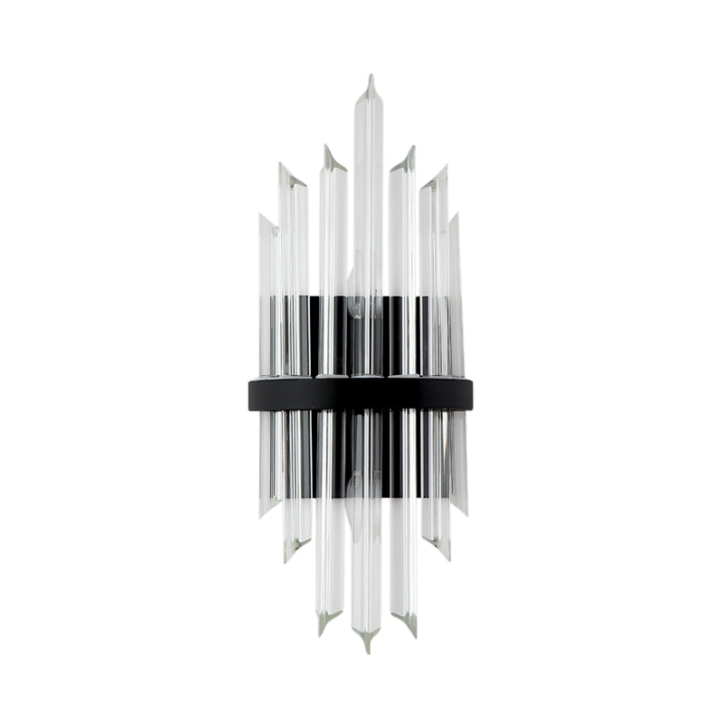 Clear Crystal Sconce Light Contemporary Prism 1/2-Pack Sconce Lamp with Square Backplate in Black