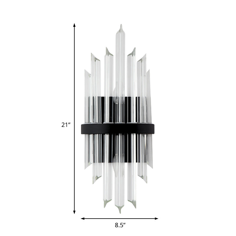 Clear Crystal Sconce Light Contemporary Prism 1/2-Pack Sconce Lamp with Square Backplate in Black