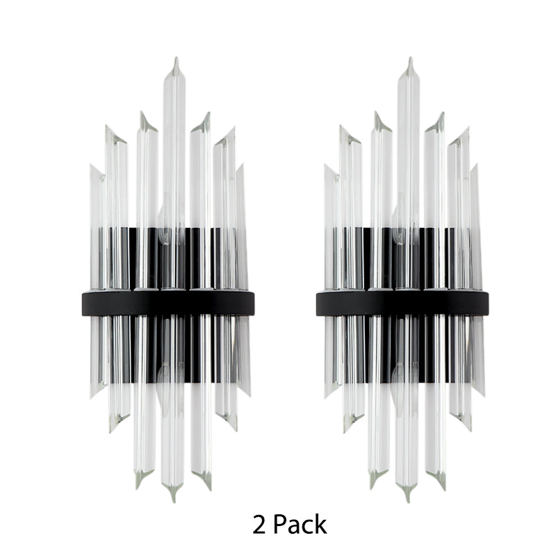 Clear Crystal Sconce Light Contemporary Prism 1/2-Pack Sconce Lamp with Square Backplate in Black