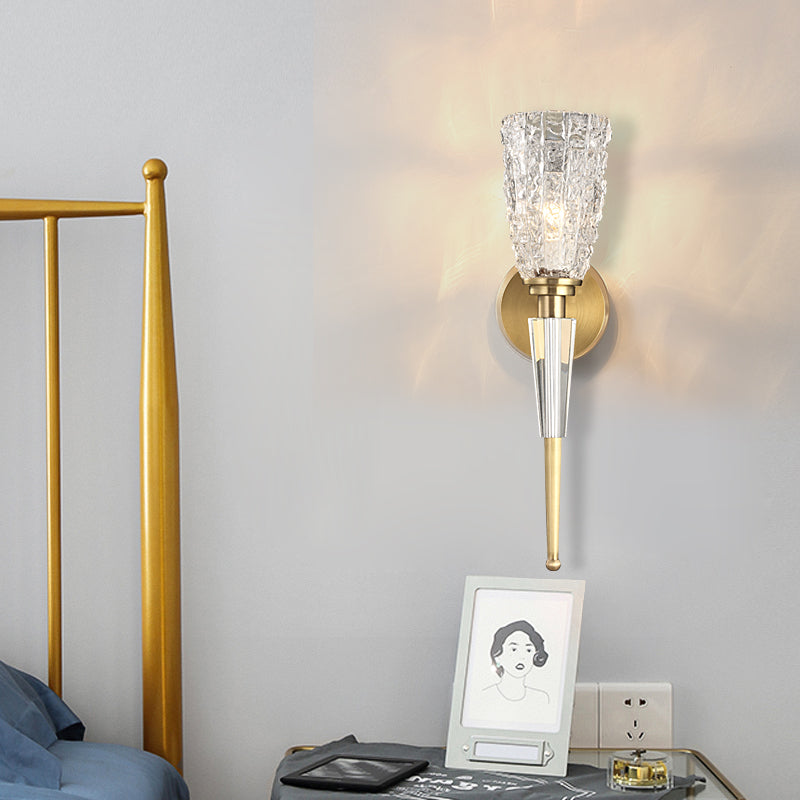 Clear Crystal Wall Lampe Fixture Contemporain 1 Light Sconce Light avec cylindre / ombre effilée en or