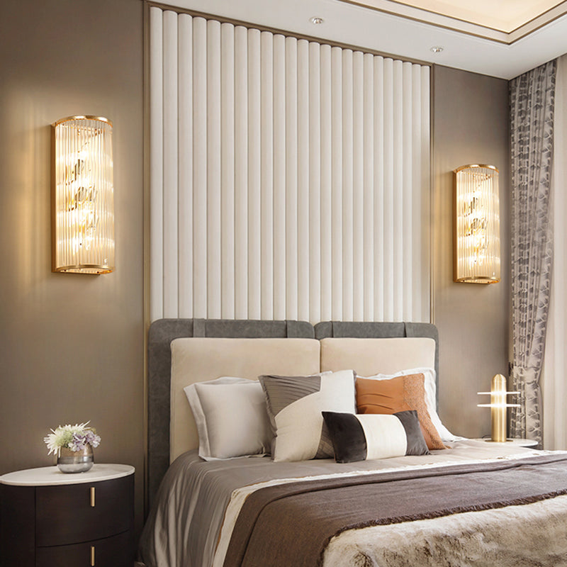 Gold Metal Wall Galce moderniste Cylindric Multi Light Light Light avec tuyau en cristal transparent pour chambre à coucher