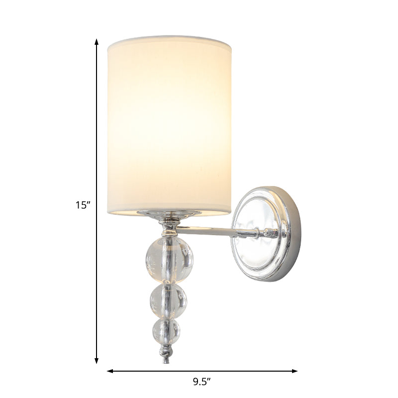 1 Cylindre Cylindre Moucle murale lumière tissu moderne et lampe murale en métal avec déco de boule de cristal transparent en chrome