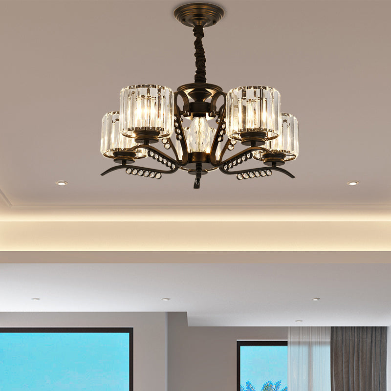 Lampada lampadario a tamburo di cristallo chiaro in stile vintage 3/5 teste di sospensione in nero per sala da pranzo