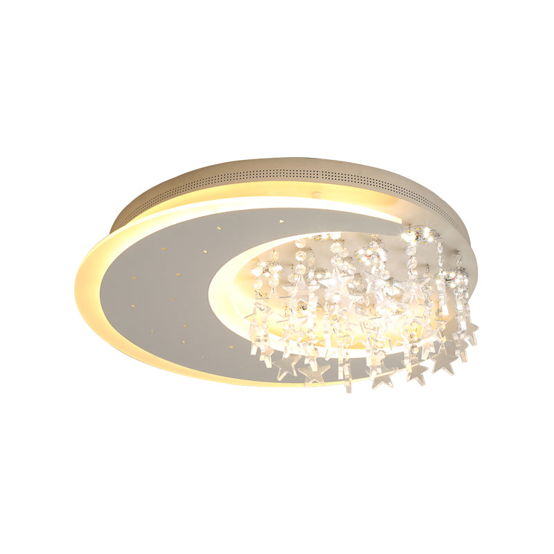 Plafonnier rond en métal de 16 / 23,5 po W, luminaire moderne à LED blanc monté au plafond avec accents de cristal