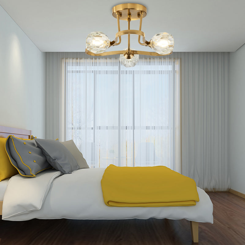 Iluminación semi rascilla de metal dorado domo vintage 3/6 luces semi luz de montaje con sombra de cristal transparente