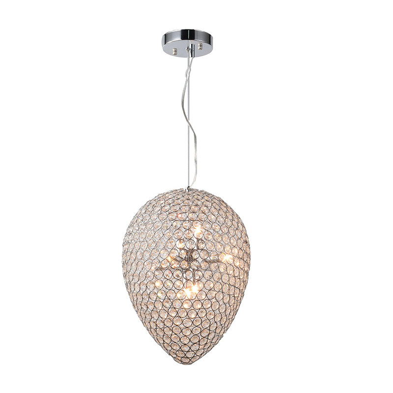 Chrome Finish Beaded Pendant Lighting with Teardrop Shade Modern Clear Crystal Multi Light Chandelier Lamp