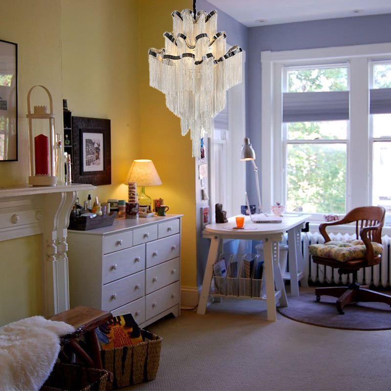 Iluminación de araña de cadena modernista estilo nórdico metal 8 luces plateado colgante de techo colgante accesorio