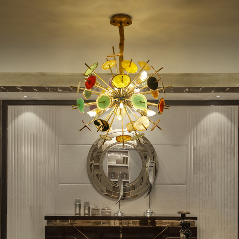 Art Deco Blume Form Kronleuchter Beleuchtung Achat 12 Lichter hängen Deckenleuchten in Gold