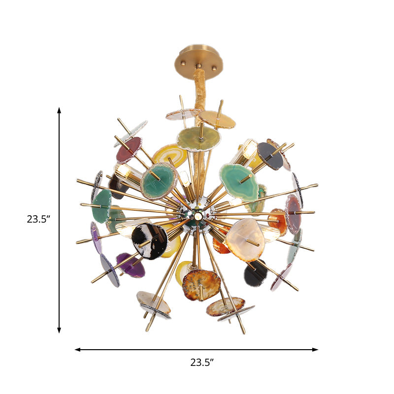 Art Deco Blume Form Kronleuchter Beleuchtung Achat 12 Lichter hängen Deckenleuchten in Gold