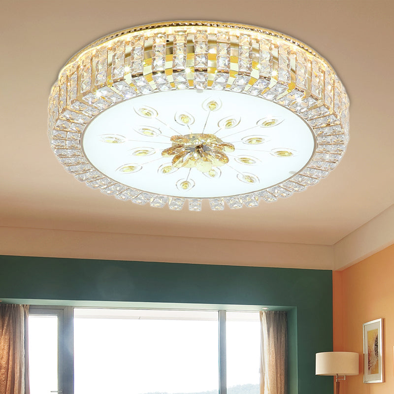 16"/19.5" Dia Circle Flush Mount Fixture Bedroom LED Modern Clear Crystal Flush Lamp with Frosted Glass Diffuser in Gold