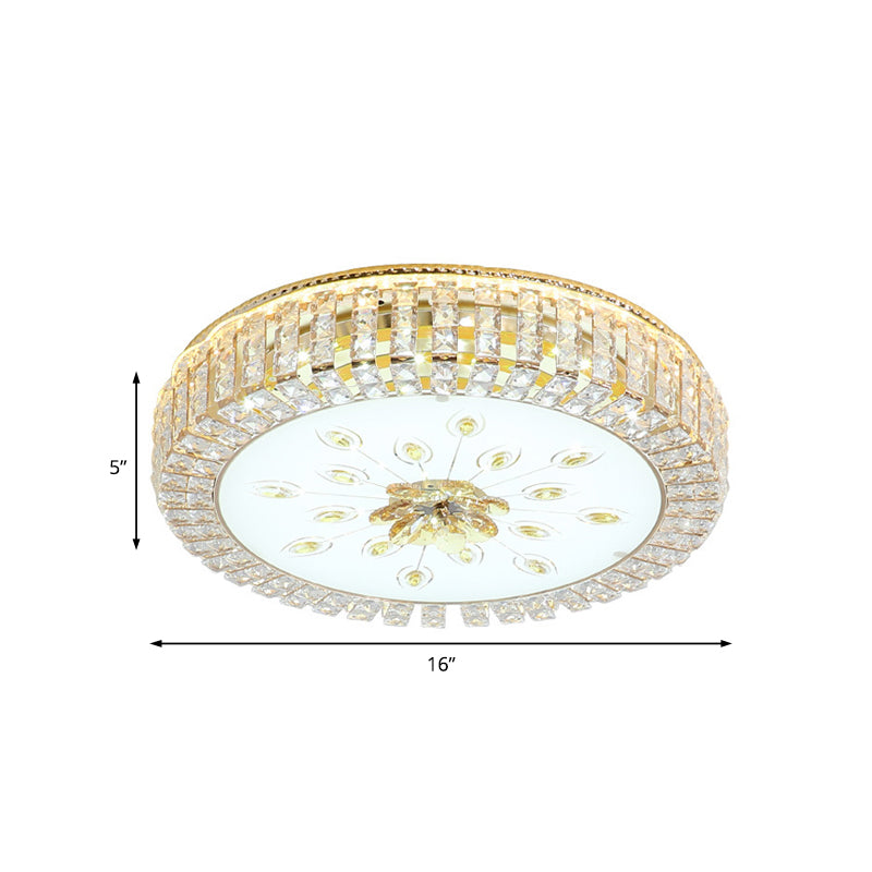 16"/19.5" Dia Circle Flush Mount Fixture Bedroom LED Modern Clear Crystal Flush Lamp with Frosted Glass Diffuser in Gold