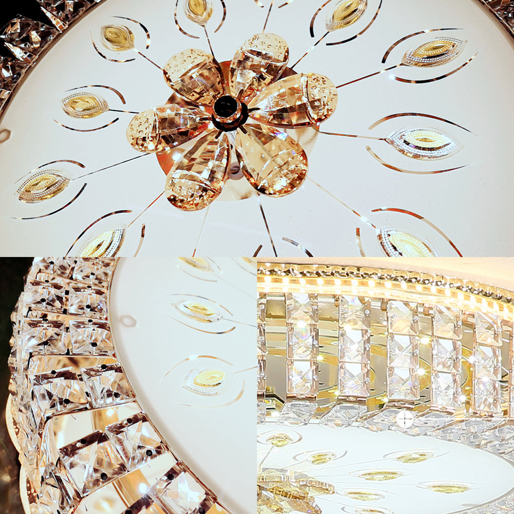 16"/19.5" Dia Circle Flush Mount Fixture Bedroom LED Modern Clear Crystal Flush Lamp with Frosted Glass Diffuser in Gold