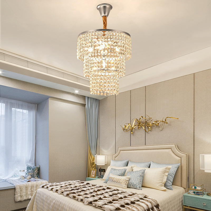 4/5/6 Lights Tiered Chandelier Lighting Contemporary Clear Crystal Hanging Ceiling Light in Chrome, 12"/16"/21.5" Wide