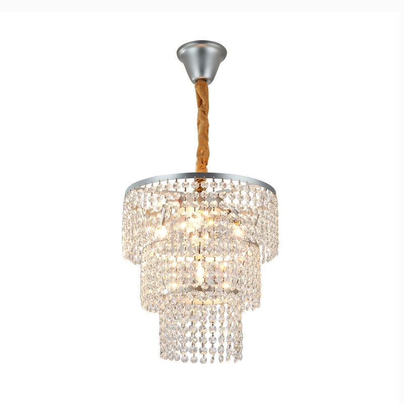 4/5/6 Lights Tiered Chandelier Lighting Contemporary Clear Crystal Hanging Ceiling Light in Chrome, 12"/16"/21.5" Wide