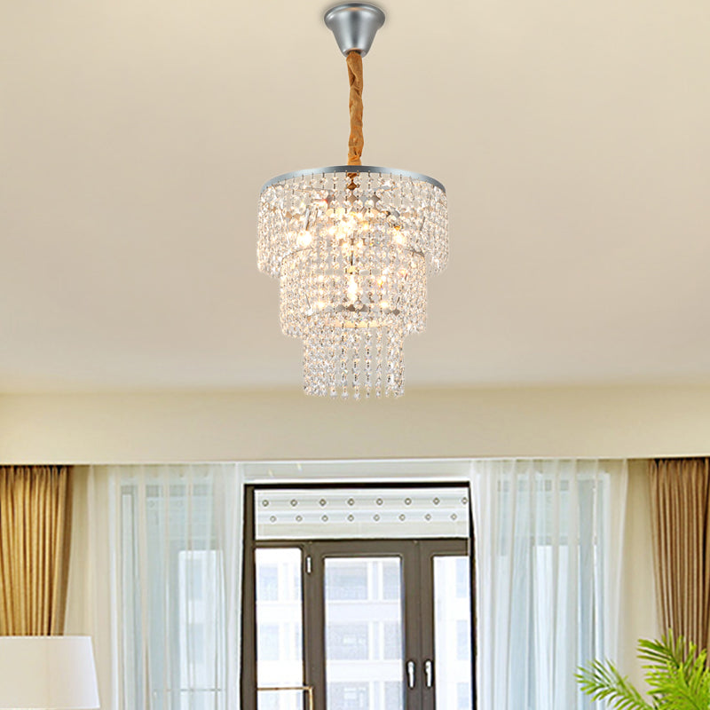 4/5/6 Lights Tiered Chandelier Lighting Contemporary Clear Crystal Hanging Ceiling Light in Chrome, 12"/16"/21.5" Wide