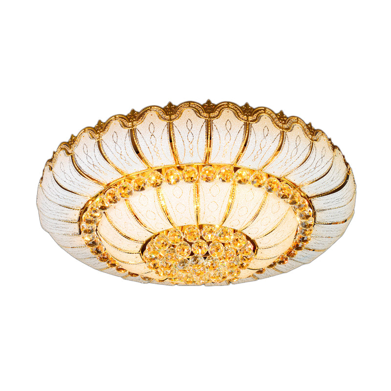 10/19 Lights K9 Crystal Flush Mount Light with Glass Round Shade Modern Flush Ceiling Lamp in Gold, 18"/23.5" Wide