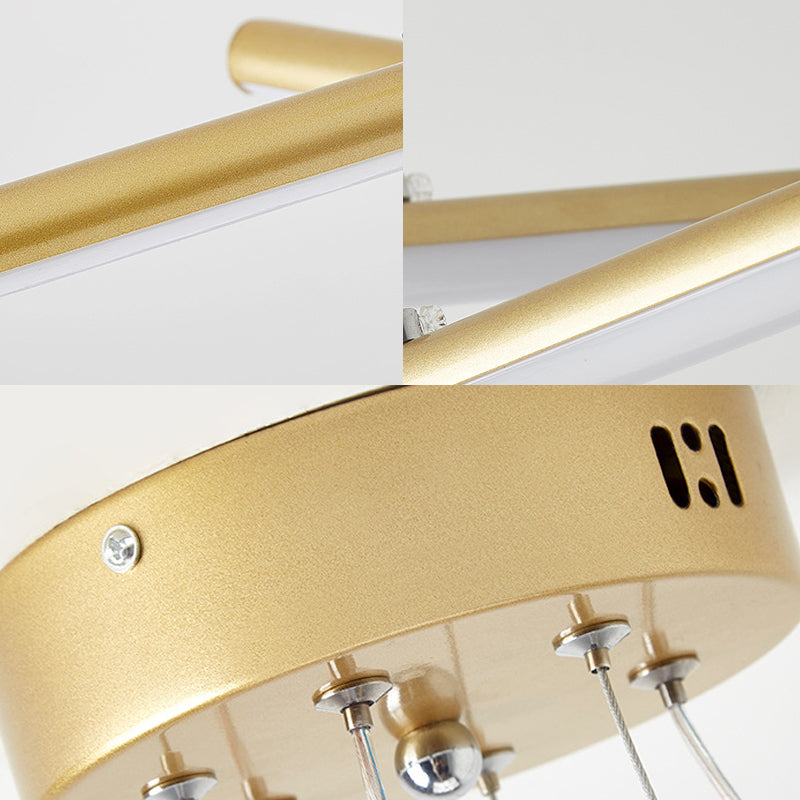 LED Dining Room Chandelier with Linear Acrylic Shade Modern Black/Gold Hanging Light Fixture in Warm/White Light