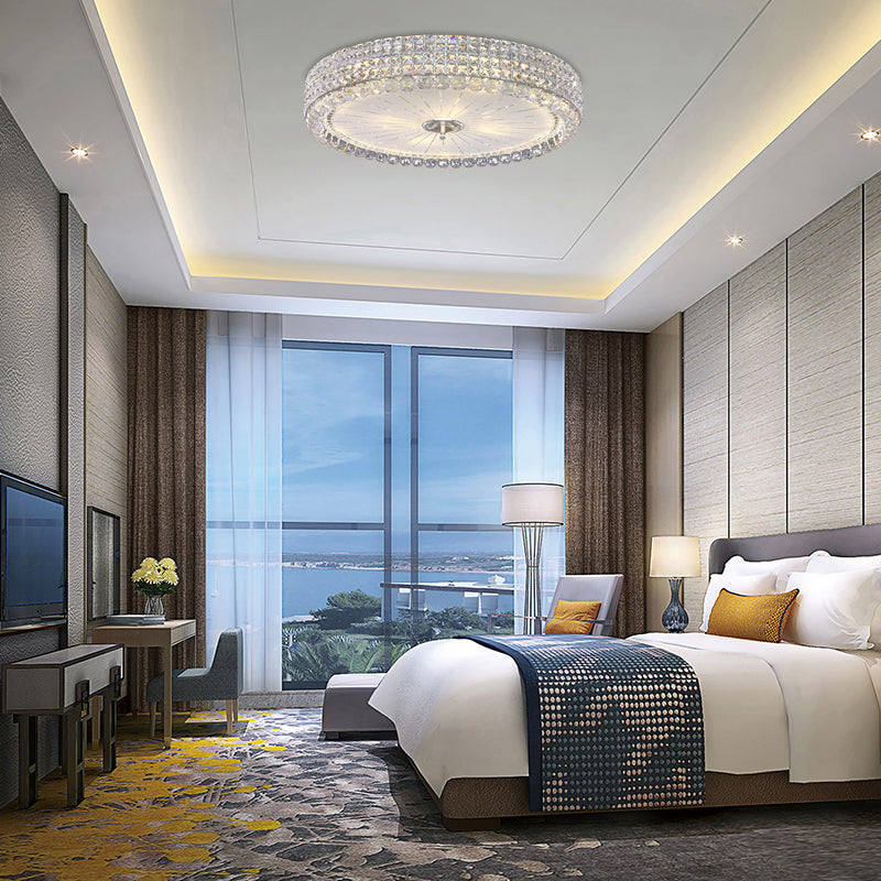 16"/19.5" W Drum Flush Mount Lampe Zeitgenössische Clear Crystal Multi-Head Flush Mount Deckenleuchte in Chrom